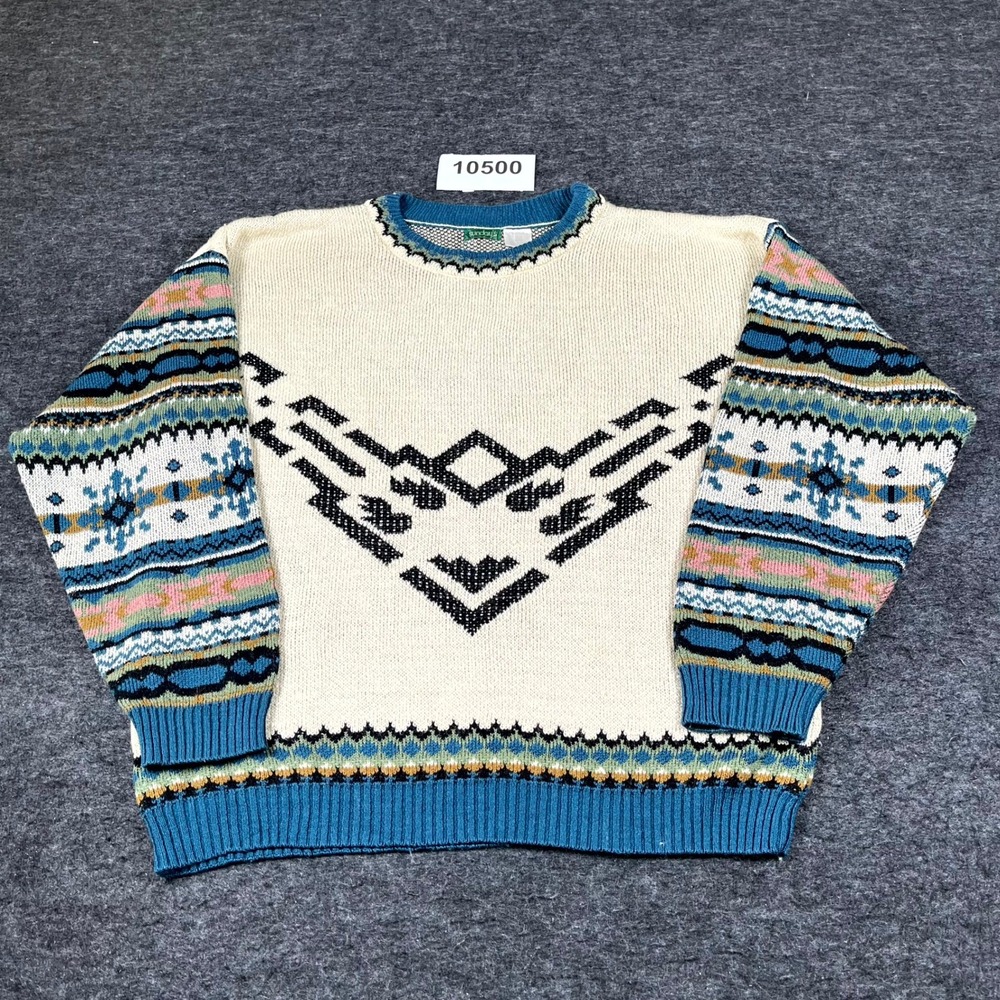 Vintage 1990s Sunday's Sweater Mens Large Multicolor Knit Geometric Crew Neck